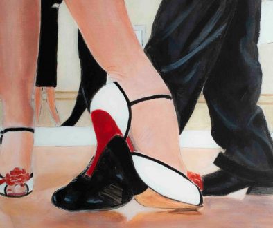 Piedi di ballerini di tango argentino in primo piano